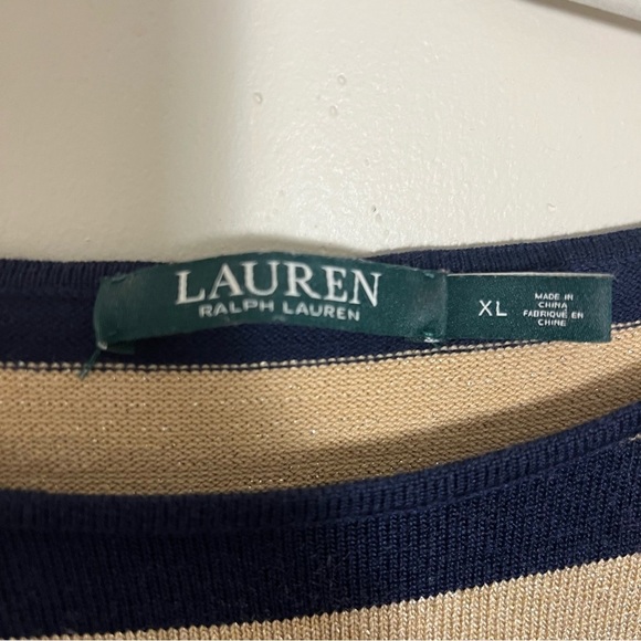 Ralph Lauren Navy & Gold Striped Knee Length Dress Size XL Preppy Party Holiday - Picture 2 of 9